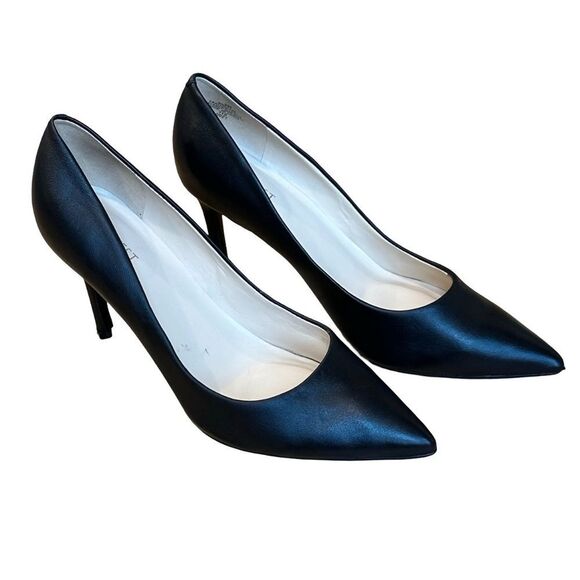 Nine West Black Leather Dressy Pointy Heels Size 9 - Picture 1 of 11